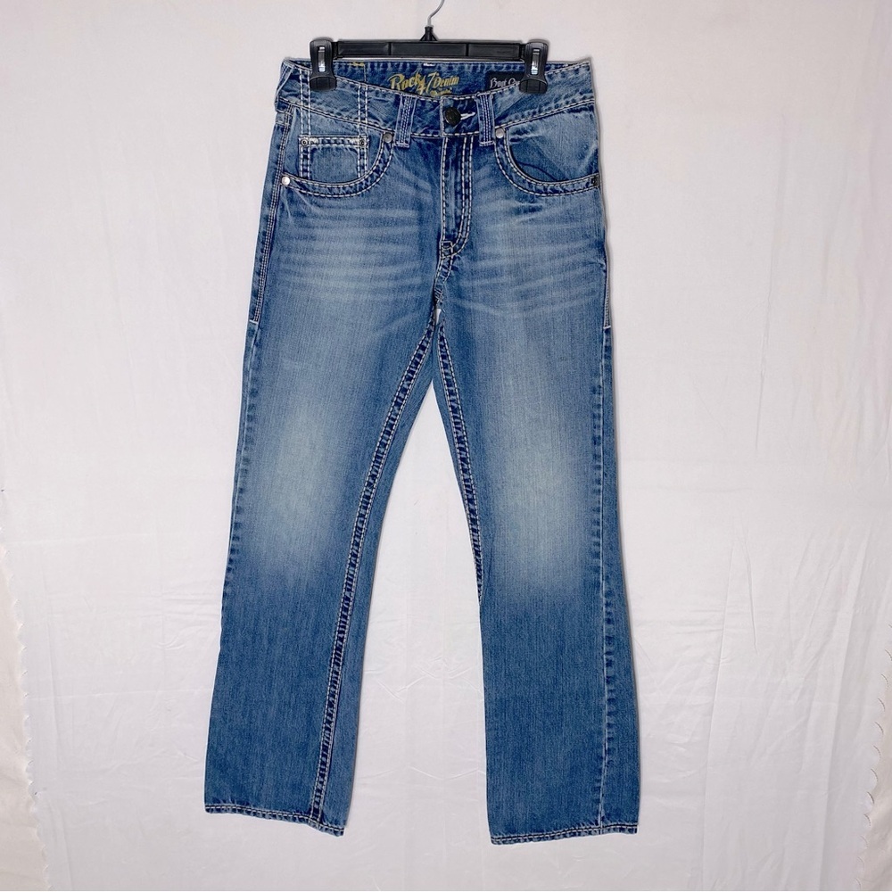 Vintage Y2K Wrangler Rock 47 Denim Med Wash Boot Cut Jeans 29 Stampede Western
